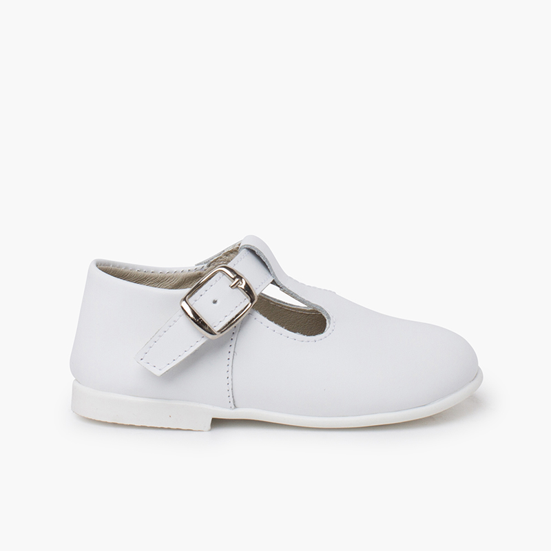 Klassische Babyschuhe aus Leder mit Schnalle Weiß