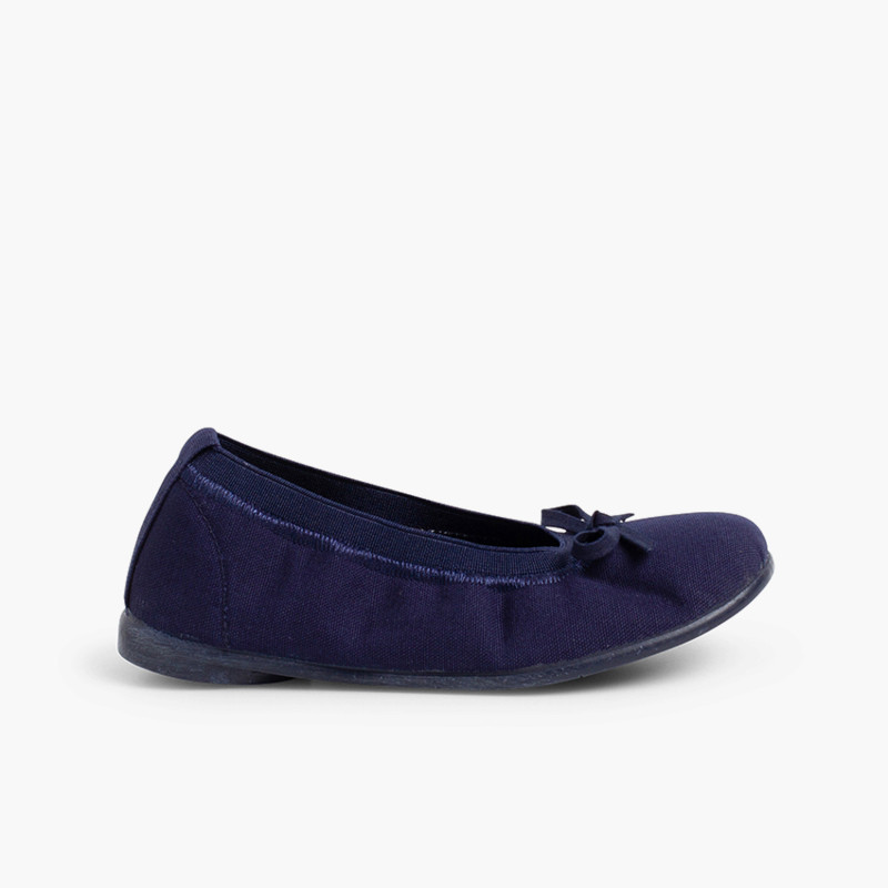 Stoff-Ballerinas mit Gummiband und Schleife Marineblau
