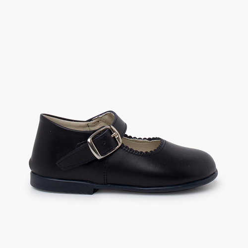Riemchenballerinas aus Leder mit Schnalle Marineblau