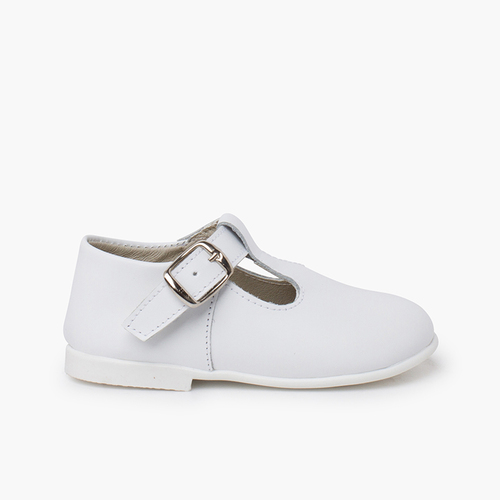 Klassische Babyschuhe aus Leder mit Schnalle Weiß