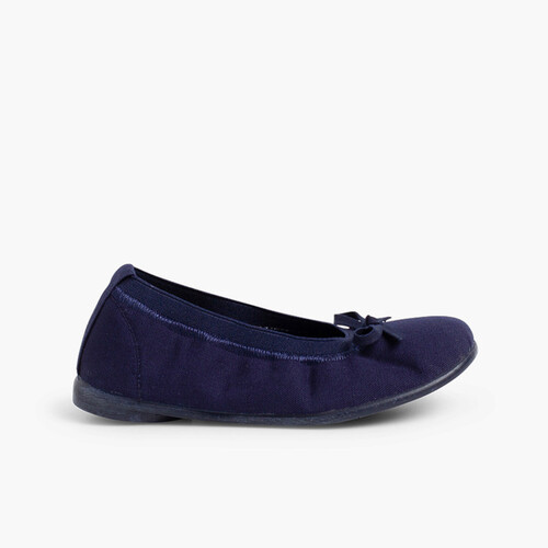 Stoff-Ballerinas mit Gummiband und Schleife Marineblau