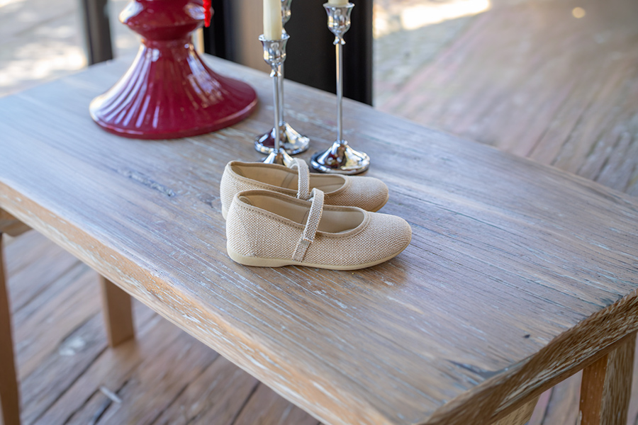 Mädchen Schuhe mit Riemchen aus Leinen mit Klettverschluss fein