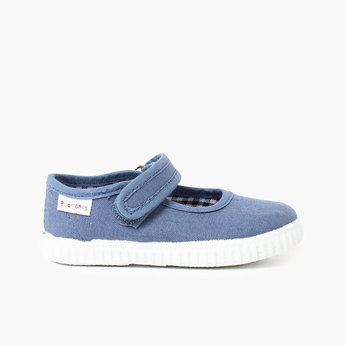 Mary-Janes für Mädchen mit Klettverschluss und Sneaker-Sohle Jeansblau