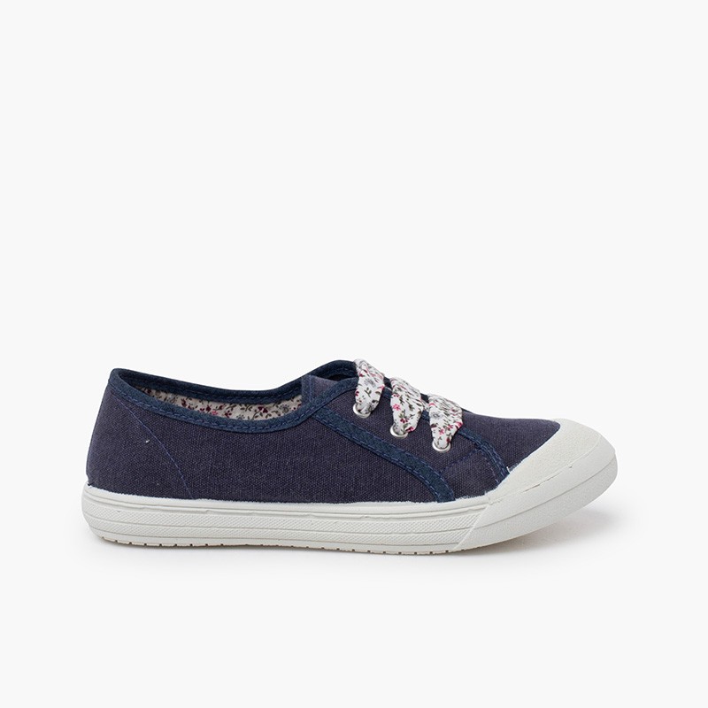 Stoff Turnschuhe mit Gummispitze und Schnürsenkeln Marineblau