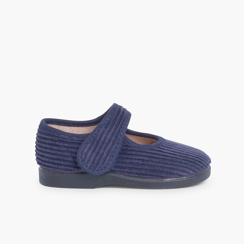 Riemchenballerinas aus Cord für Mädchen Hausschuhe Marineblau