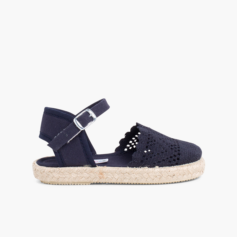 Durchbrochene Espadrilles für Mädchen mit Schnalle Marineblau