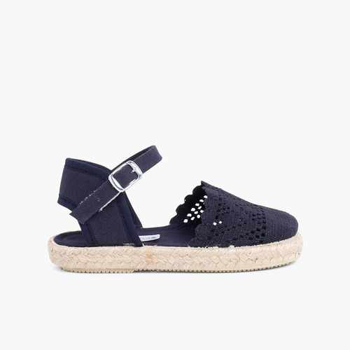 Durchbrochene Espadrilles für Mädchen mit Schnalle Marineblau