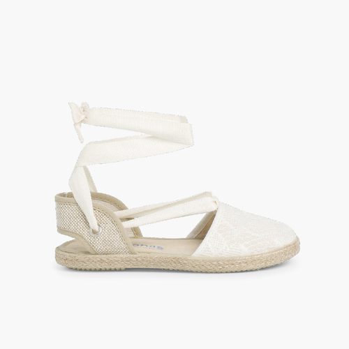 Espadrilles für Mädchen aus Häkelstoff Beige