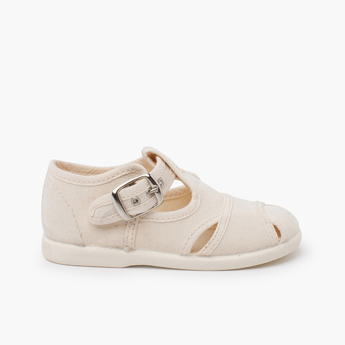 Klassische Babyschuhe aus Leinen offene Sandalen Roh