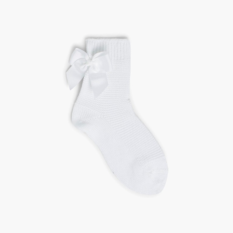 Kurze Strümpfe mit Bobble-Stich und Schleife Weiß