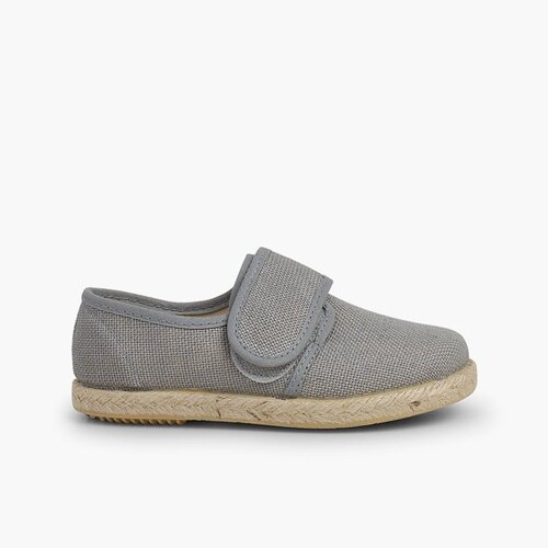 Blucherschuhe aus Leinen mit Klettverschluss Grau