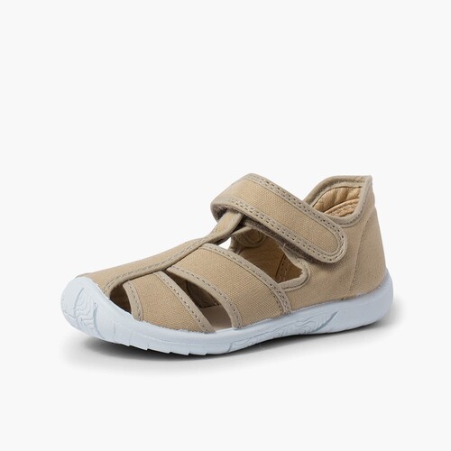 Klassische Babyschuhe Sandale mit Klettverschluss für Jungen mit verstärkter Spitze Beige