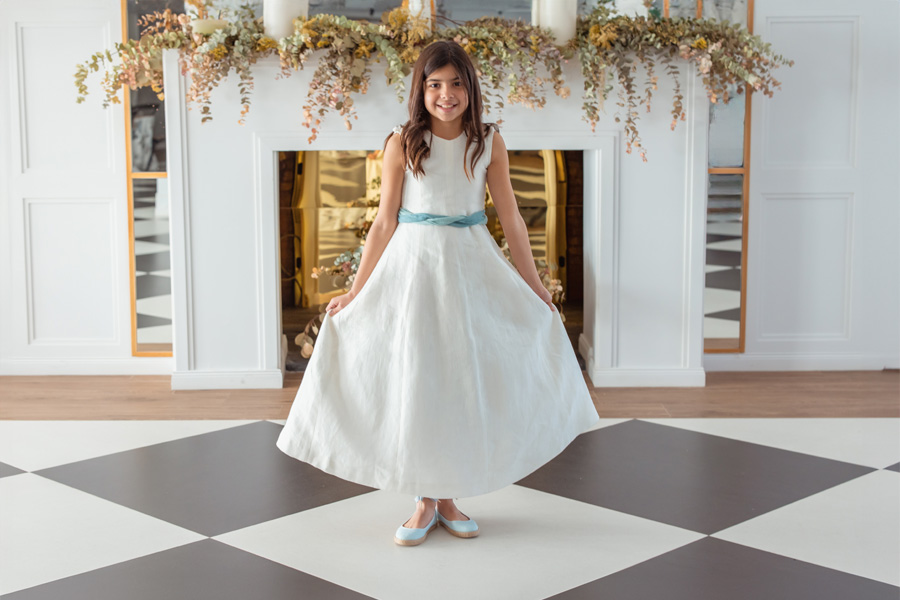 Ballerinas aus Leinen für Mädchen mit Bändern und Jute