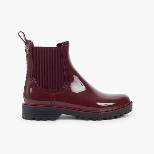 Gummistiefel mit Track-Sohle und Elastikband Bordeaux