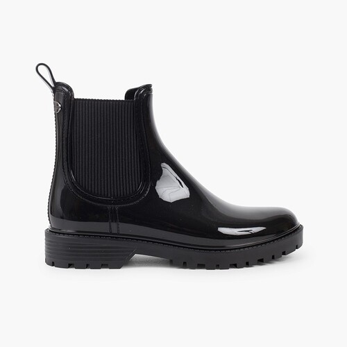 Gummistiefel mit Track-Sohle und Elastikband Schwarz