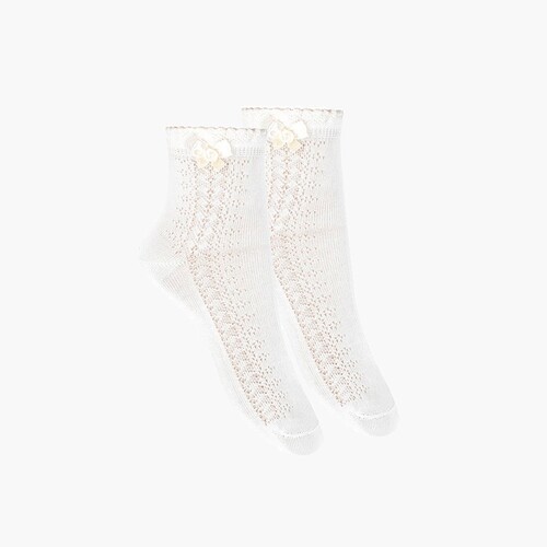 Formelle Socken für Mädchen mit Lochmuster und Schleife Weiß