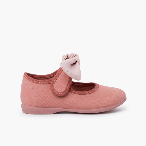 Riemchenballerinasaus Canvas für Mädchen mit Schleife und Punkten Rosa