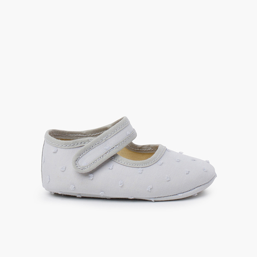 Babyschuhe mit Riemchen aus Pünktchenstoff Grau