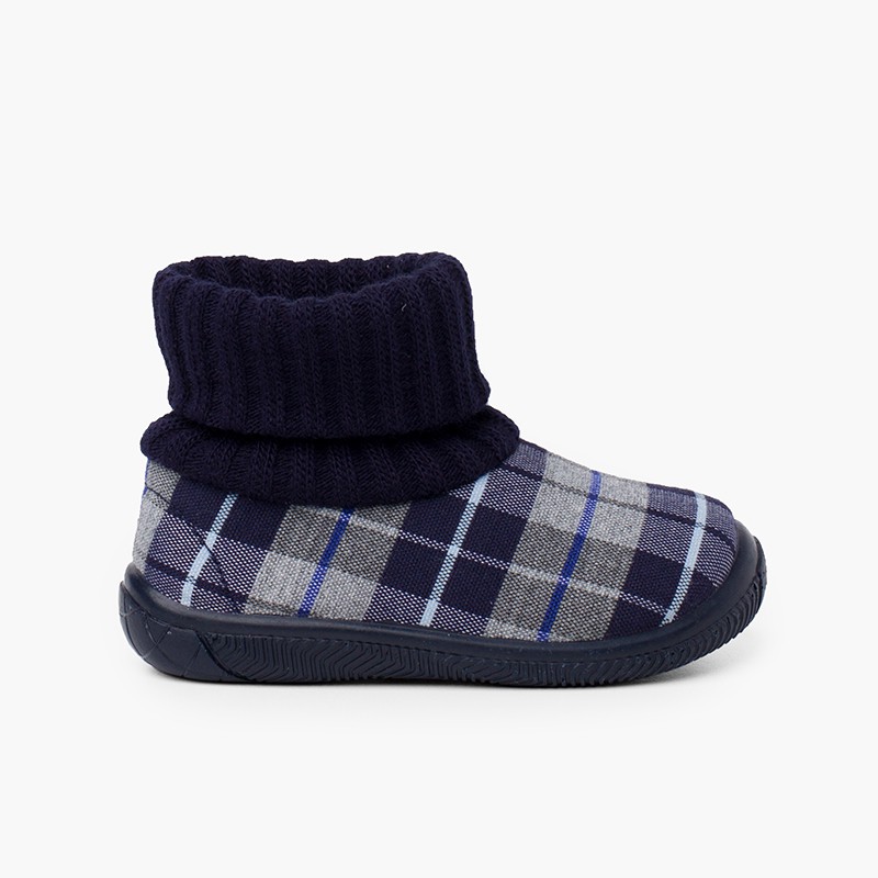Hausschuhe für Jungen mit Stricksocken-Kragen Marineblau