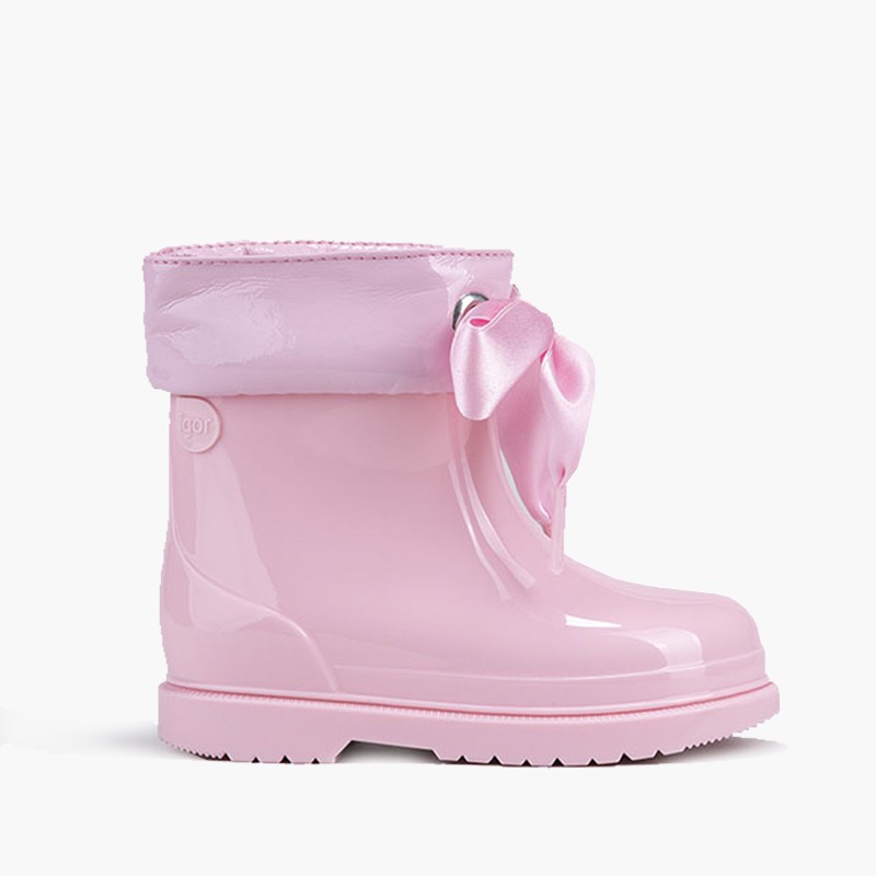 Gummistiefel für Mädchen mit niedrigem Schaft aus Lackleder und Schleife Rosa