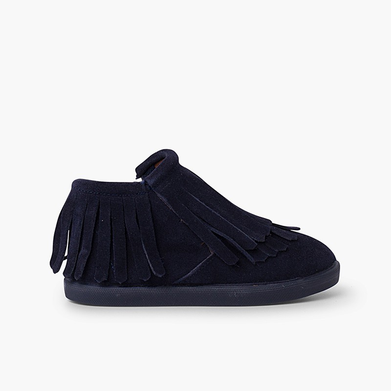 Wildlederstiefeletten mit Fransen und seitlichem Reißverschluss Marineblau