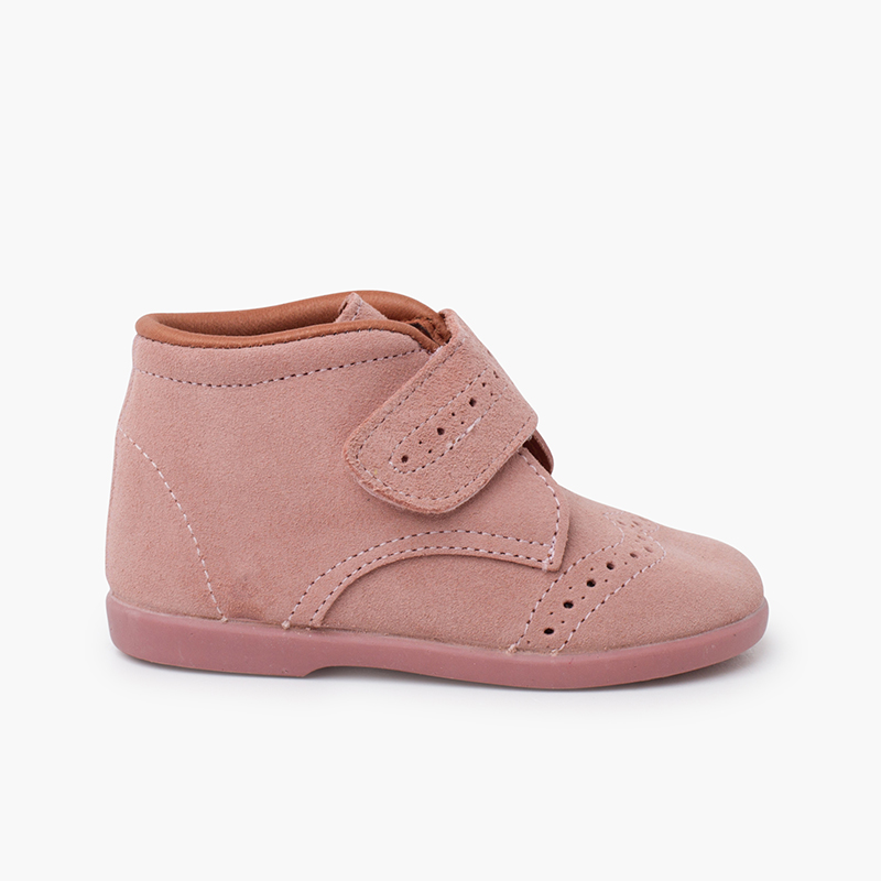 Baby Stiefeletten mit Perforierungen und Haftbandverschluss Rosa