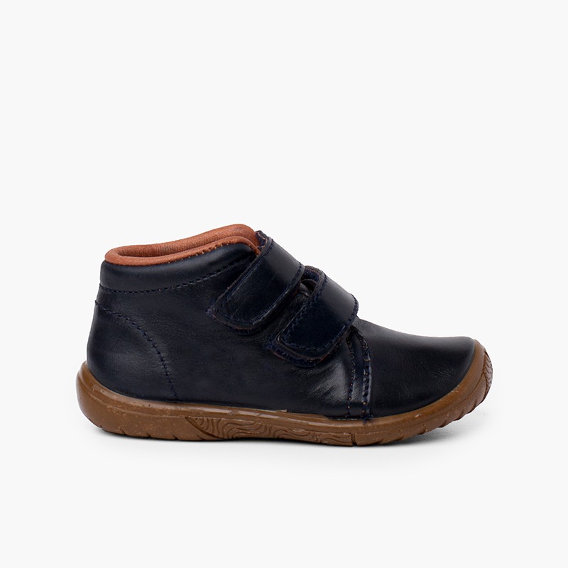 Lederschuhe für Jungen mit doppeltem Verschluss und verstärkter Spitze Marineblau