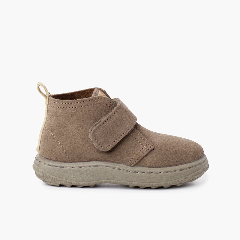 Wildlederstiefel für Jungen mit Sportsohle und Haftbandverschluss Mausgrau