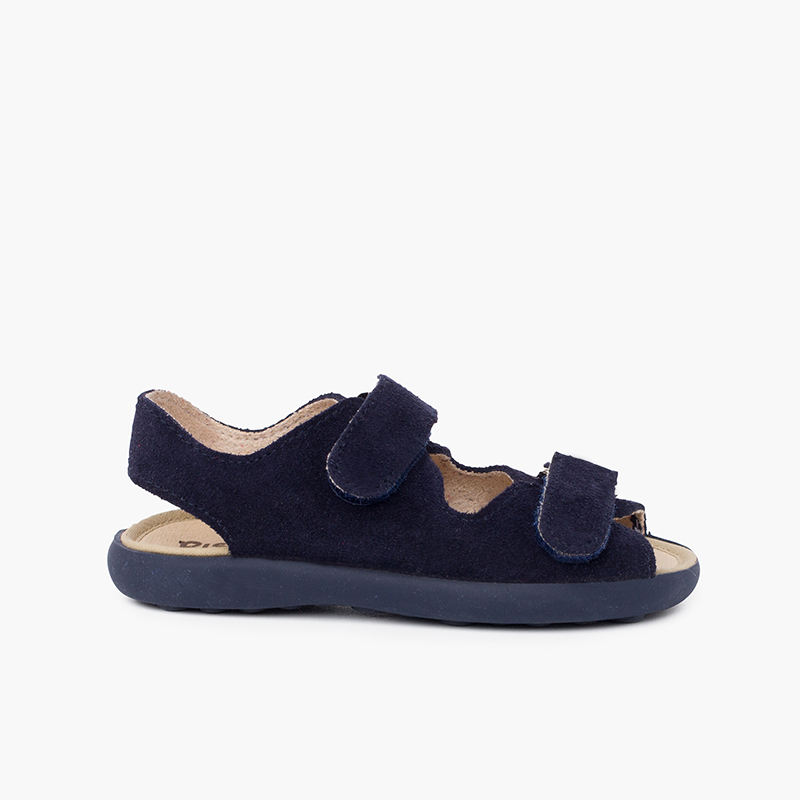 Wildleder-Sandalen mit vorderen Haftriemen Marineblau