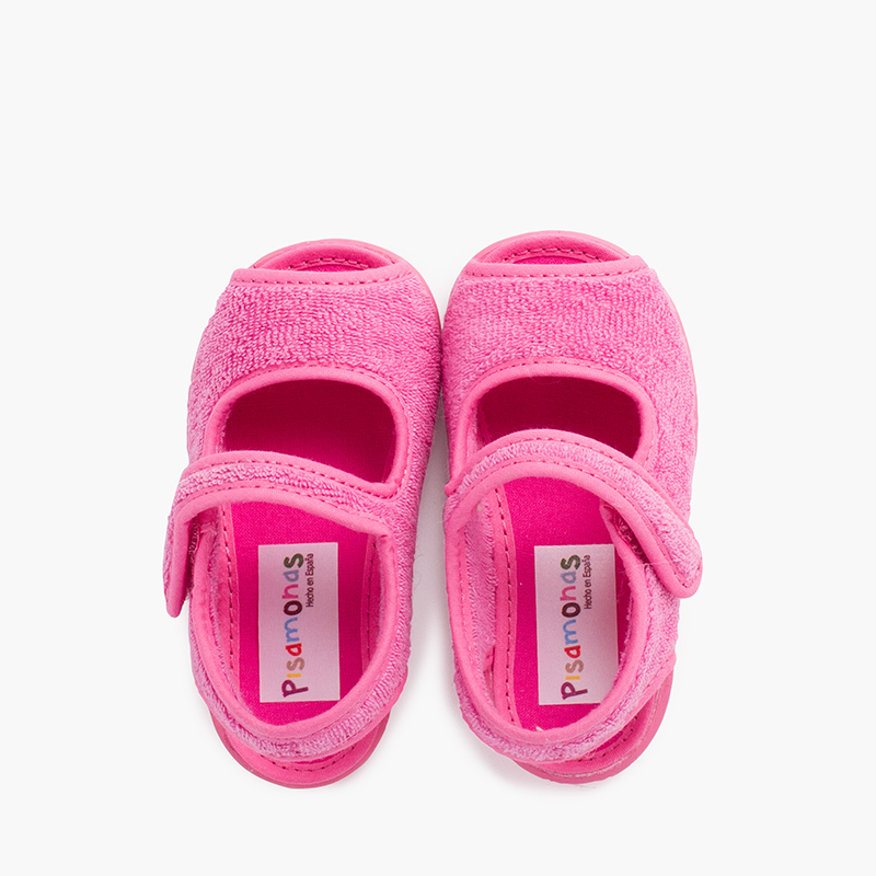 Haussandalen aus Frottee mit Haftbandverschluss Fuchsia