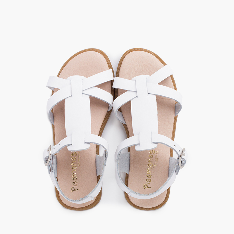 Ledersandalen für Mädchen mit Riemen und Schnallenverschluss Weiß