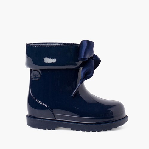 Gummistiefel für Mädchen mit niedrigem Schaft aus Lackleder und Schleife Marineblau