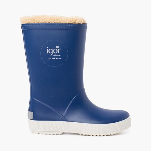 Gummistiefel mit Lammfell-Innenfutter für Jungen Jeansblau
