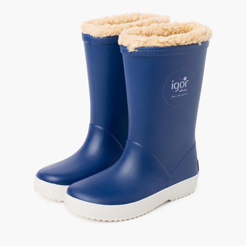 Gummistiefel mit Lammfell-Innenfutter für Jungen Jeansblau