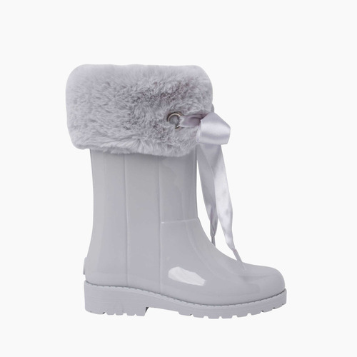 Gummistiefel Wanderstil mit weichem Fellkragen und Schleife Eis