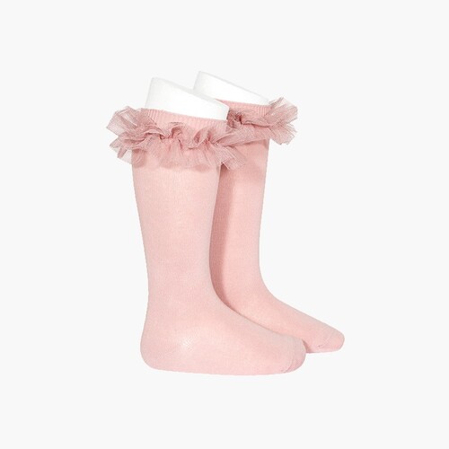 Flache hohe Socken aus Pull-Tüll Zartrosa