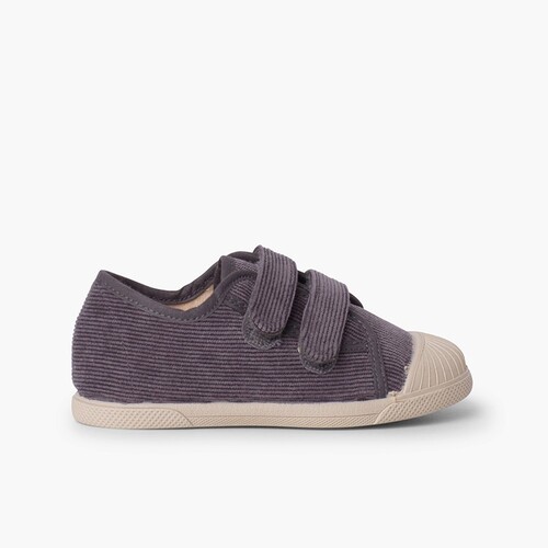 Cord-Sportschuhe mit Gummispitze und Doppelverschluss Grau