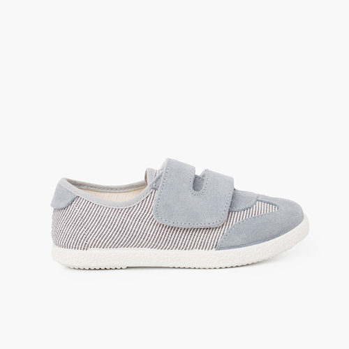 Sportschuhe mit Streifen und Wildleder mit doppelseitigem Haftverschluss Graublau