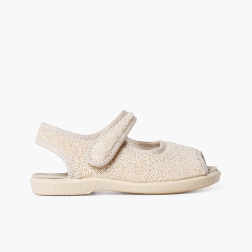 Haussandalen aus Frottee mit Haftbandverschluss Beige