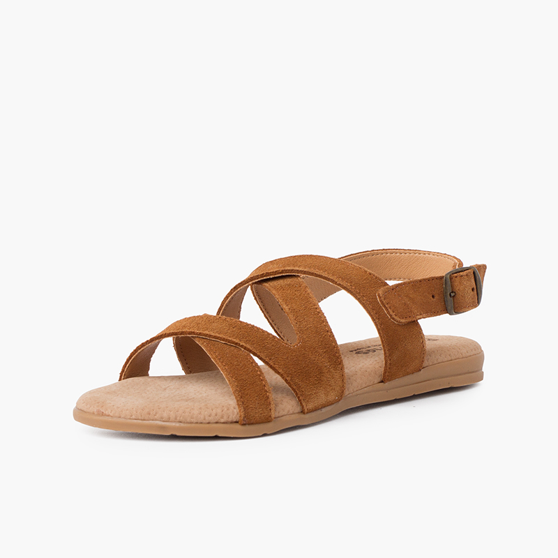 Wildleder-Sandalen mit gekreuzten Riemen Kamel