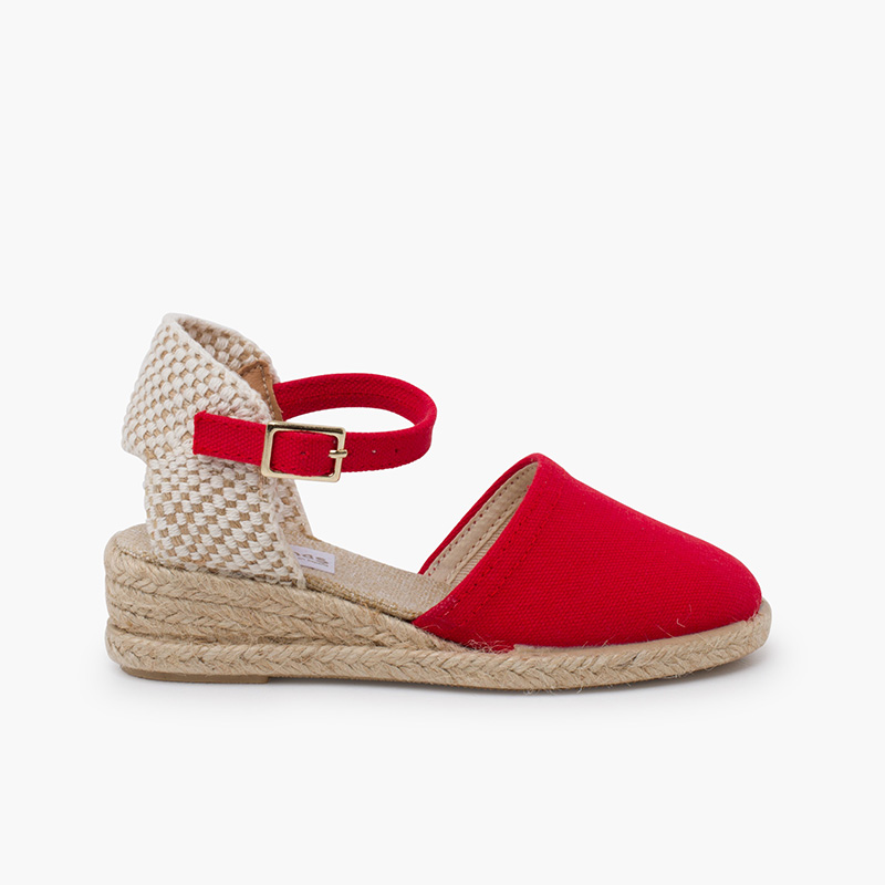 Espadrilles mit Keilabsatz für Mädchen und Frauen mit Schnalle Rot