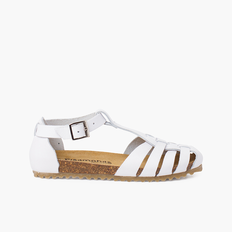 Sandalen aus Leder mit Bio-Sohle für Damen und Kinder Weiß