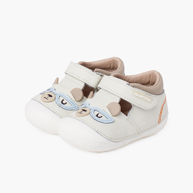 Flexible Sohlen-Sandalen für erste Schritte mit Bärenapplikation Himmelblau