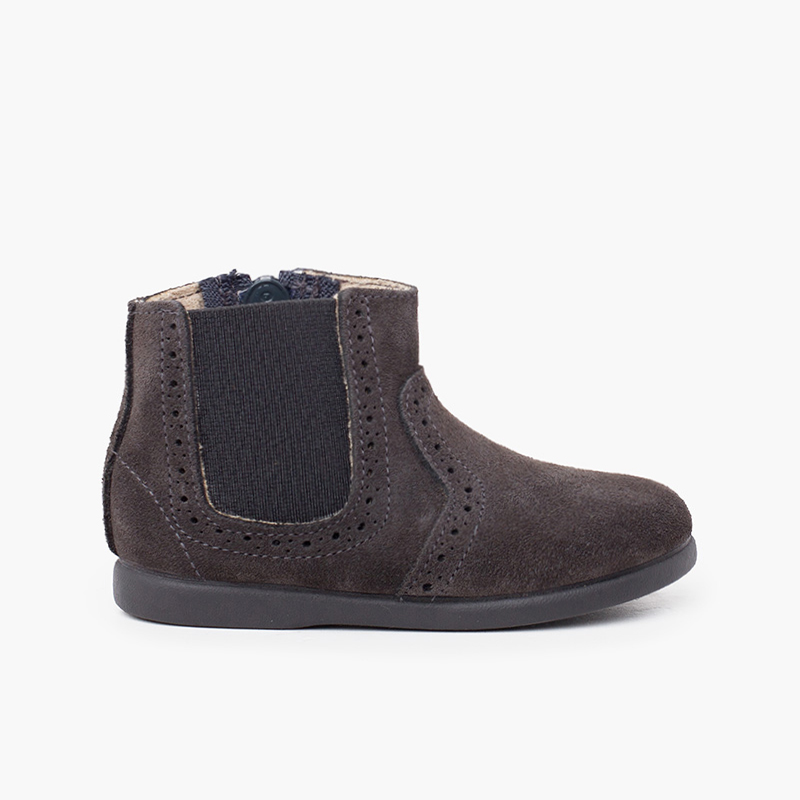 Stiefeletten mit Lochmuster für Mädchen, Reißverschluss und Elastik Grau