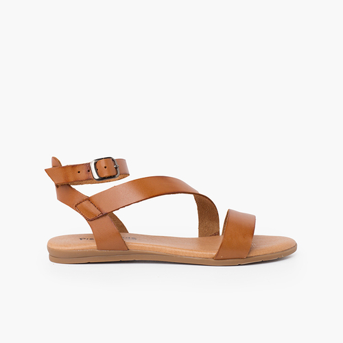 Ledersandalen für Mädchen und Frauen mit gekreuztem Riemen und Schnallenverschluss Leder