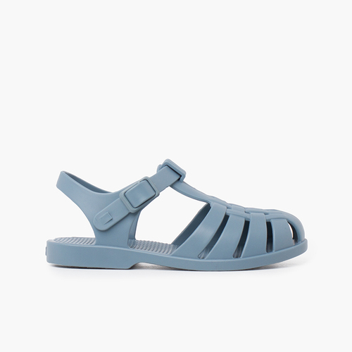 Krabbensandalen für Kinder mit Knopfverschluss in pudrigen Farben Blau