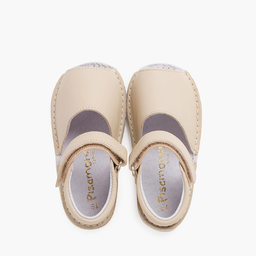 Ledermenorquinische Avarques für Babys mit Haftbandverschluss Beige