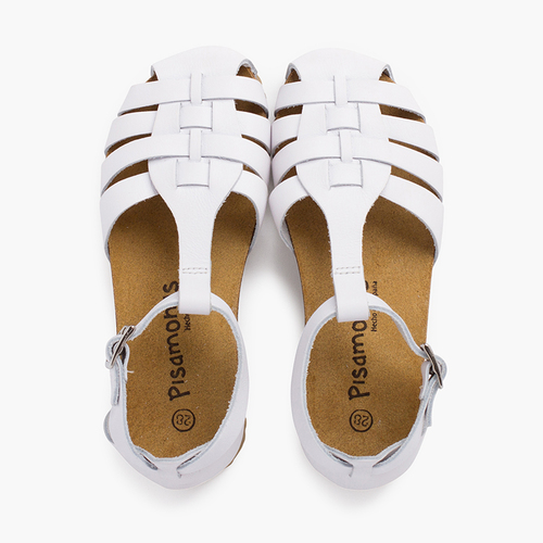 Sandalen aus Leder mit Bio-Sohle für Damen und Kinder Weiß