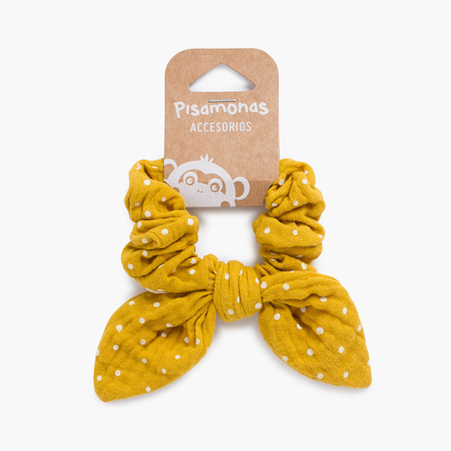 Scrunchie Haargummi mit Tupfen und Schleife Senf