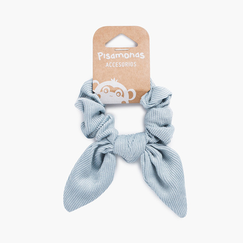 Scrunchie Haargummi aus Mikrokord mit Glitzer und Schleife Pastellblau